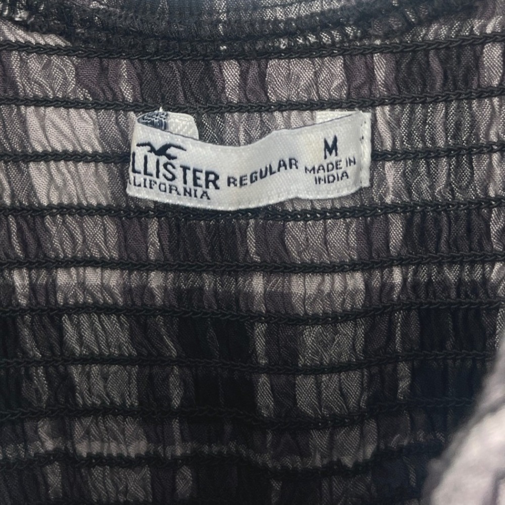 Hollister Plaid Mini Dress Size M Black Grey Smocked‎ Ruffle 3/4 Sleeve 90s - Picture 4 of 8